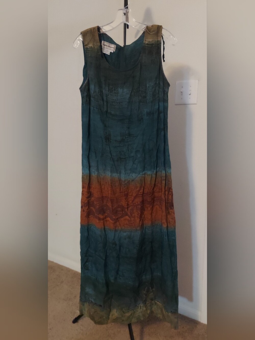 karin stevens Teal Maxi Dress with Rust and Olive Bands